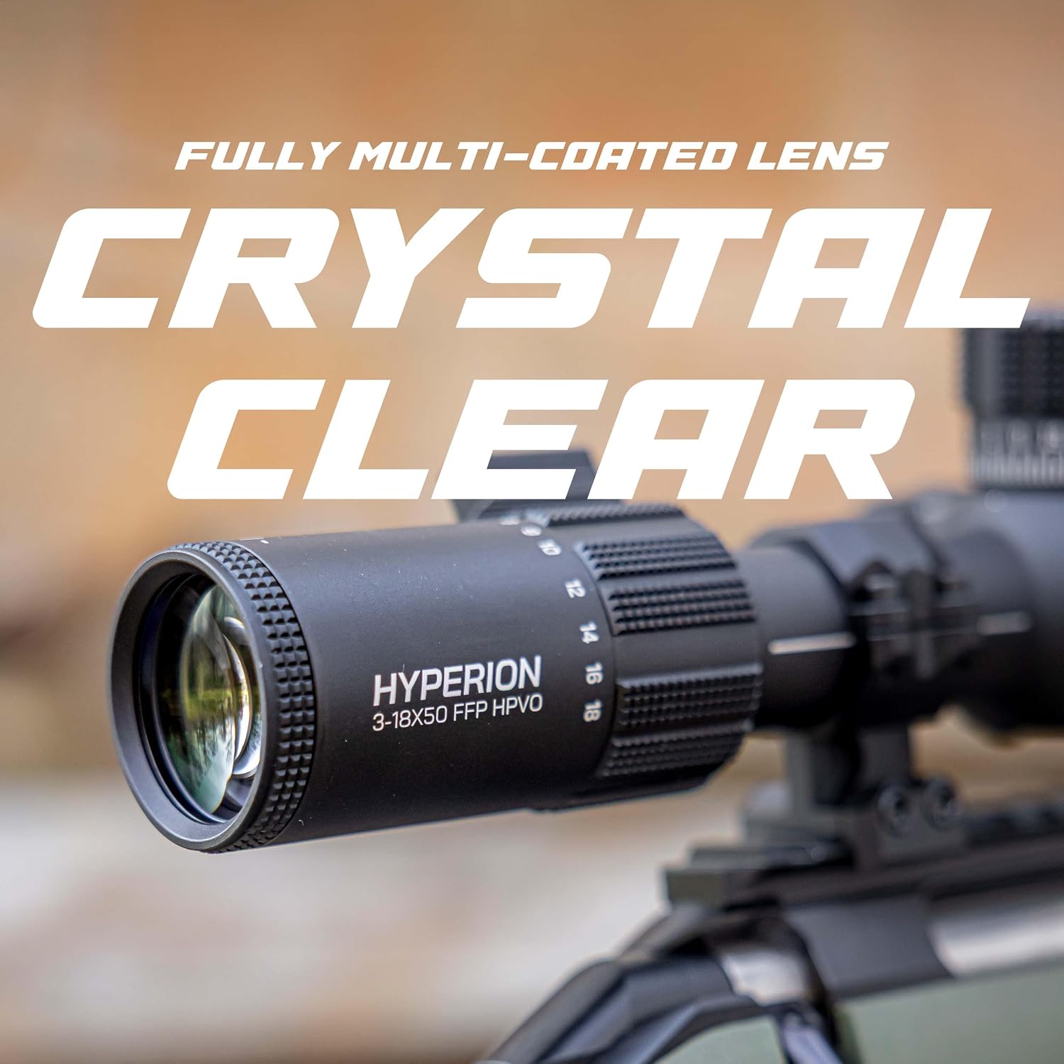 Hyperion 3-18x First Focal Plane High Power Variable Scope with Locking Turrets, Side Parallax, Illuminated Reticle, Zero Stop, FFP - MOA - Triton