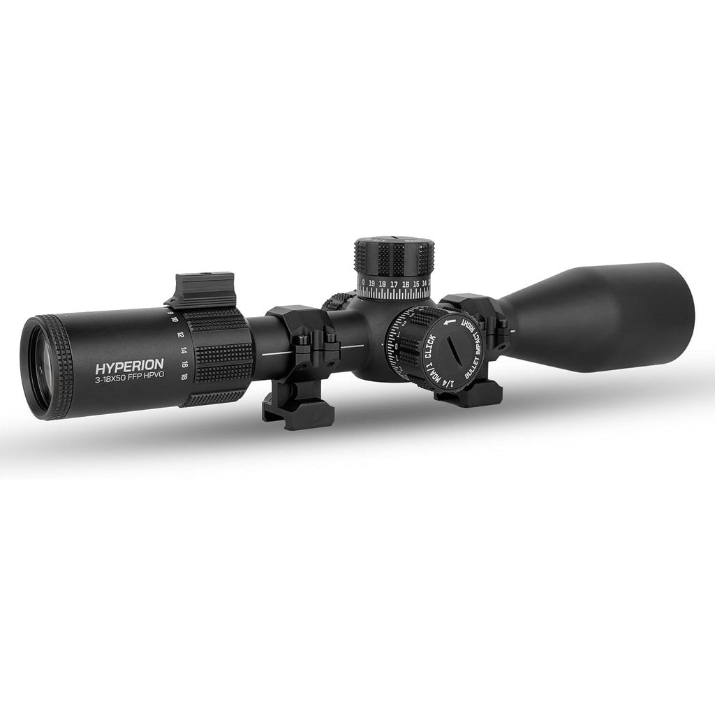 Hyperion 3-18x First Focal Plane High Power Variable Scope with Locking Turrets, Side Parallax, Illuminated Reticle, Zero Stop, FFP - MOA - Triton