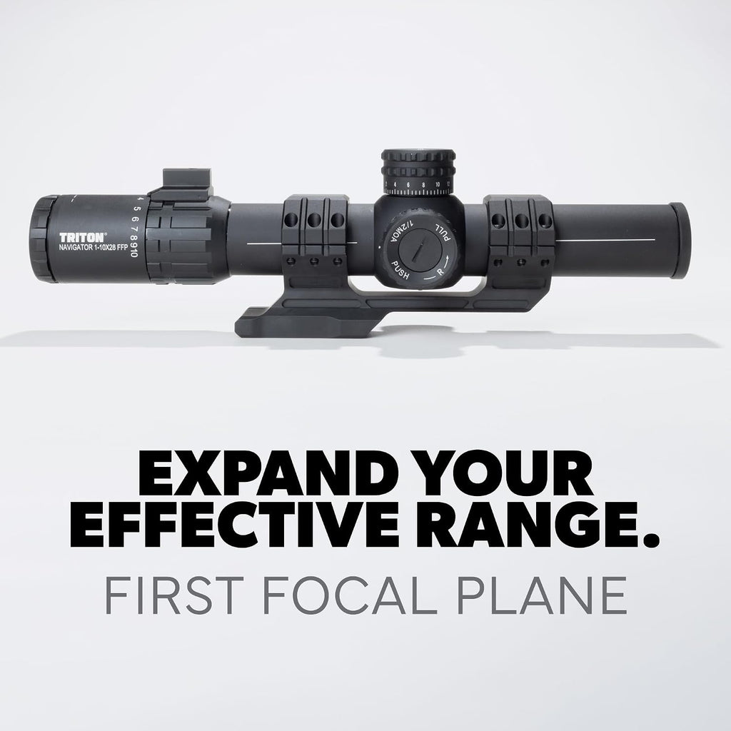 Triton Navigator+ 1-10x28 First Focal Plane FFP LPVO Rifle Scope | Chevron C2 BDC Reticle - Triton