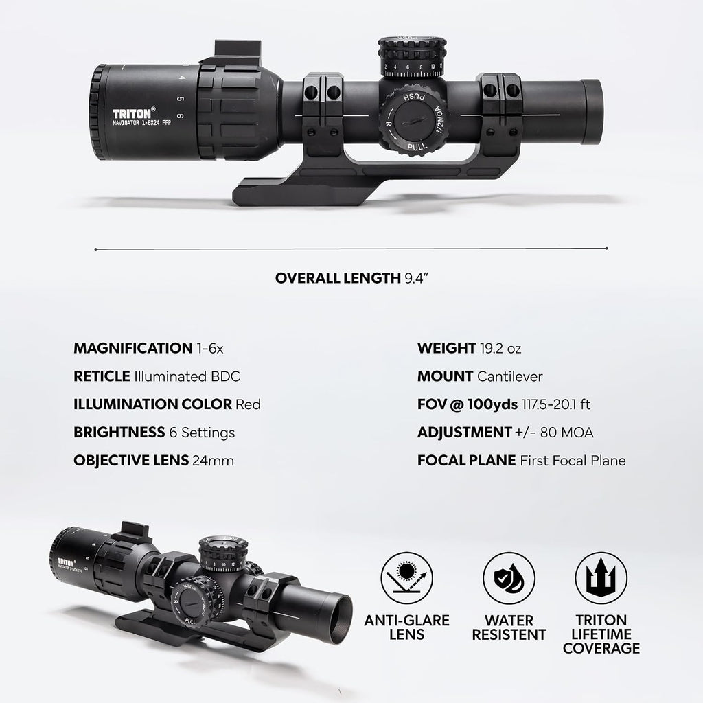 Triton Navigator Series 1-6x24 First Focal Plane FFP LPVO Rifle Scope - Triton