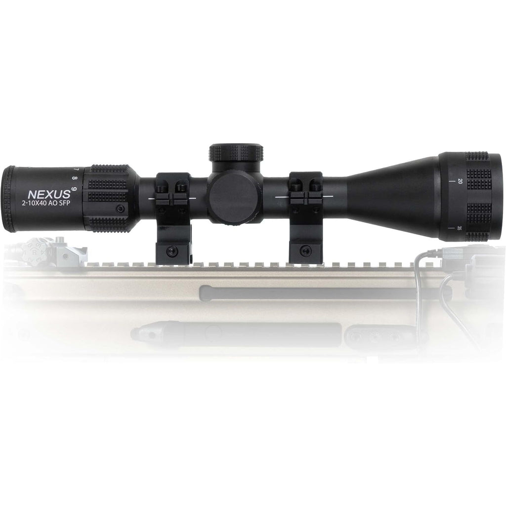 Triton Nexus 2-10x40 MPVO Rifle Scope - AO SFP Hunting Optic | 1/4 MOA Turrets, Emerald Lens Coating, 1-Inch Tube, Nitrogen-Sealed, Etched Rangefinder Reticle, 3.5-Inch Eye Relief - Triton