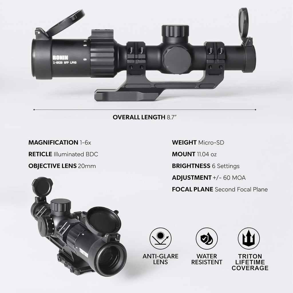 Triton Ronin 1-6x20 HD Second Focal Plane SFP | Shorty | LPVO Rifle Scope - Triton