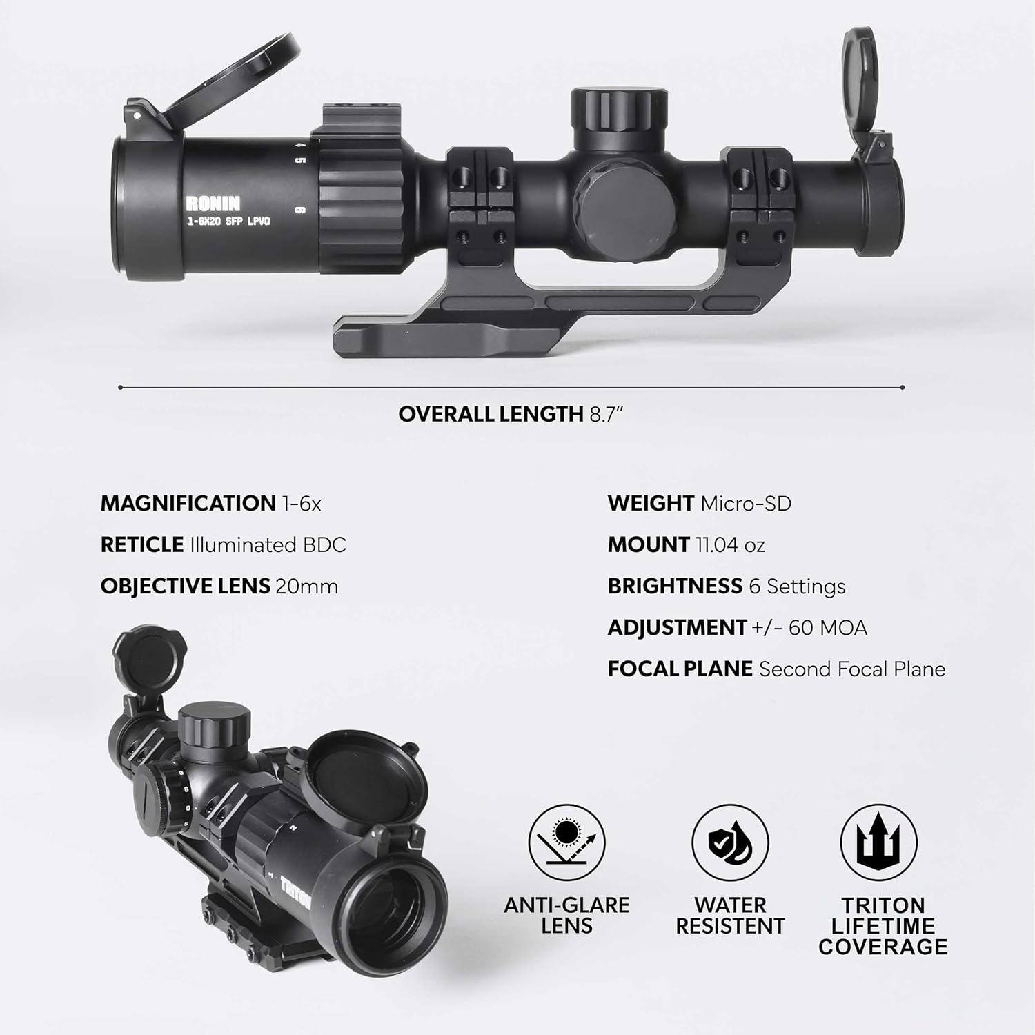 Triton Ronin 1-6x20 HD Second Focal Plane SFP | Shorty | LPVO Rifle Scope - Triton